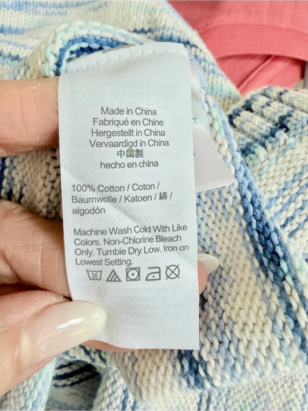 J. Crew Factory White Crewneck Sweater with Blue Space-Dyed Pattern
